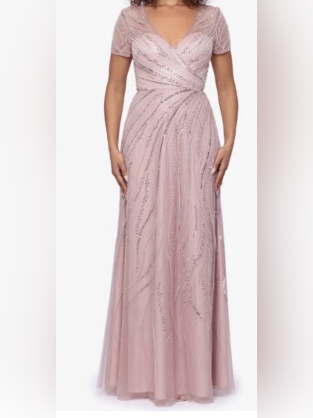 Xscape (110) Dusty Pink Beaded Maxi Gown